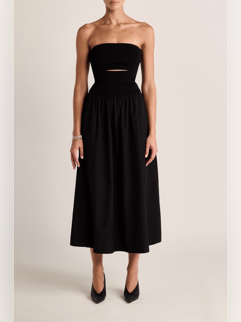 ESSE STUDIOS Strapless Split Cotton Midi Dress in Black Size 4 VGUC